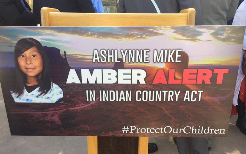 Banner promoting the Ashlynne Mike AMBER Alert in Indian Country Act of 2018